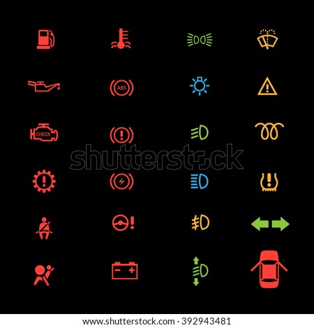 Set Simple Illuminated Car Dashboard Icons Stock Vector 126531452 ...