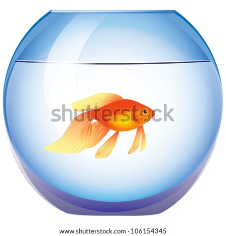 Fishbowl with a goldfish. Vector illustration. Cartoon.