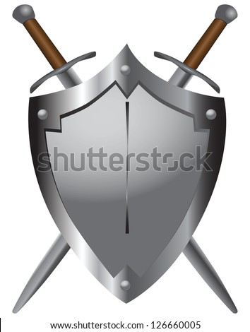 A set of double-edged swords medieval shield. Vector illustration ...