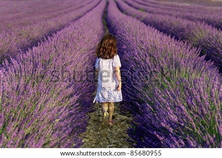 Girl walking away in a field of lavender