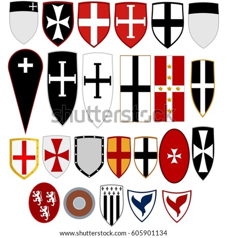 Set Coats Arms On Shields Knights Stock Vector 605901134 - Shutterstock