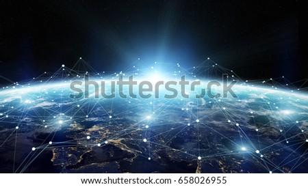 Data exchange and global network over the world 3D rendering elements of this image furnished by NASA