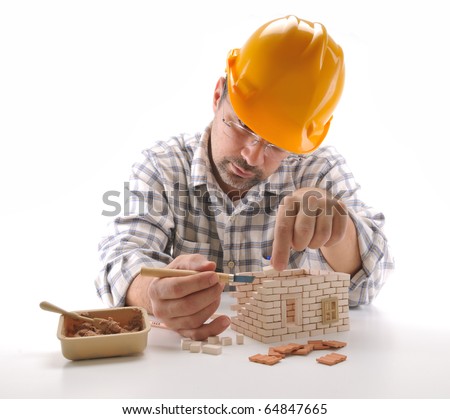 Syrien, vad händer - Sida 24 Stock-photo-adult-man-building-a-brick-house-isolated-on-white-a-series-of-building-a-house-images-64847665