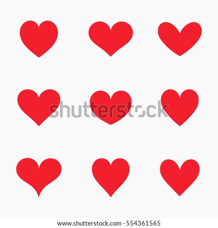 Set of red hearts icons. Vector illustration