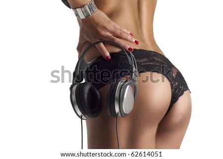 beautiful lady ass with dj headphones isolated on white