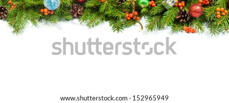 Christmas background with balls and decorations isolated on white background