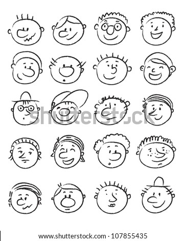 Doodled Funny Stick Figure Faces Jpg Stock Illustration 74625928 ...