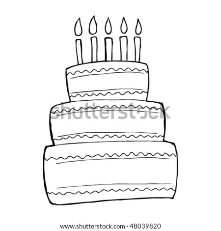 Black White Outlined Illustration Birthday Cake 스톡 벡터 180189314