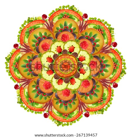 Mandala Vegetarian Pizza Vegetables Fruits Pastries Stock Photo