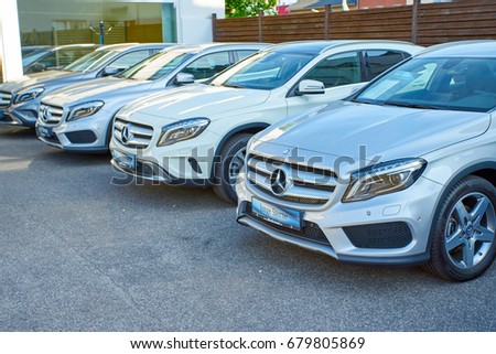 MOENCHENGLADBACH, GERMANY - APRIL 30, 2017: Mercedes Benz showroom. Mercedes-Benz is a German automobile manufacturer