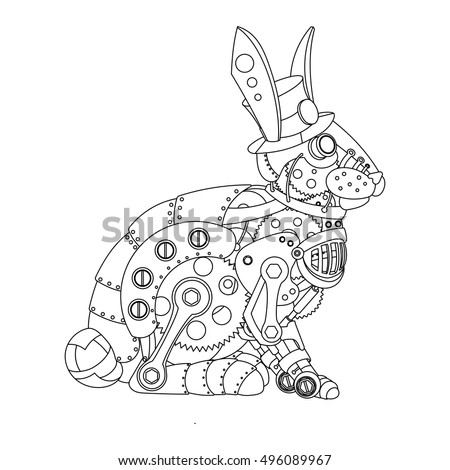 Download Steampunk Style Rabbit Mechanical Animal Coloring Stock ...