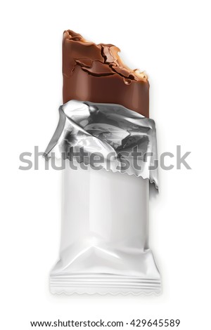 Chocolate bar, white polyethylene wrap, vector object