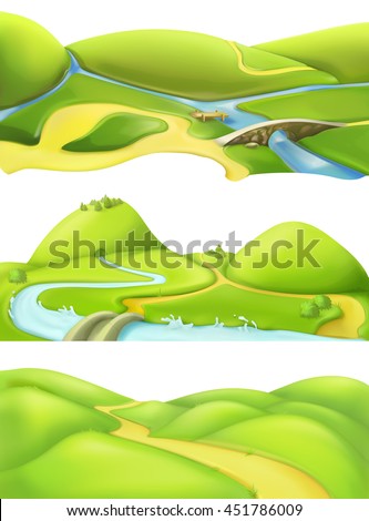 Nature landscape, cartoon game backgrounds, vector set