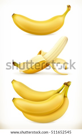 Banana. Sweet fruit. 3d vector icons set. Realistic illustration