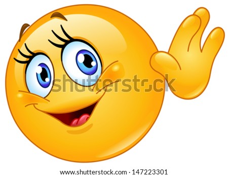 Female emoticon waving hello - stock vector