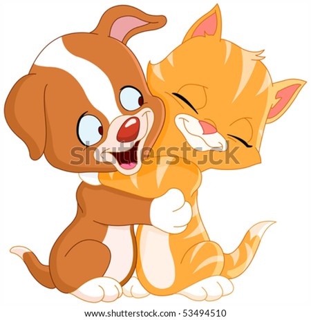 Cute Puppy Kitten Hugging Each Other Stock Vector 53494510 - Shutterstock