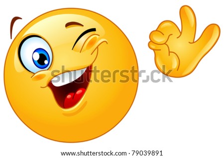 Winking emoticon showing ok sign - stock vector
