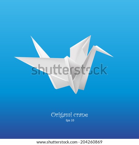 Origami crane on blue background - stock vector