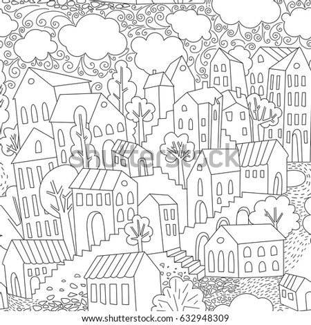 Coloring Book Page Rural Landscape Farm Stock Vector 678806425 