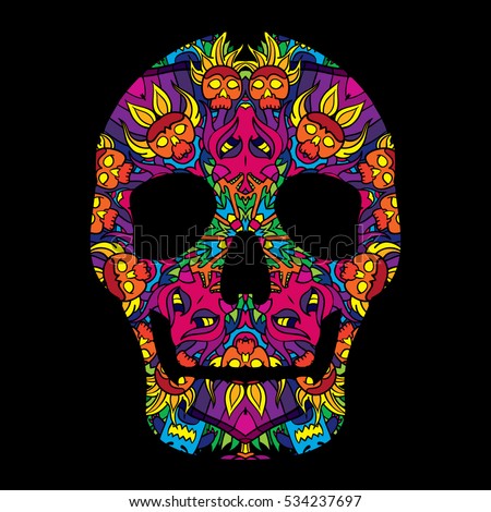 Day Dead Psychedelic Mexican Textured Skull Stock Vector 534237697 ...