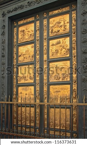 Florence Baptistery Famous Golden Entrance Door Stock Photo