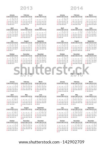 Calendar 2012 2013 2014 2015 2016 Stock Vector 94124509 - Shutterstock