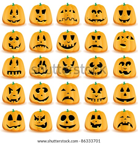 Halloween Pumpkins Horror Persons Emotion Variation Stock Vector ...