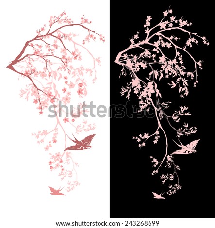 spring season blossom decorative design - blooming sakura branches vector design