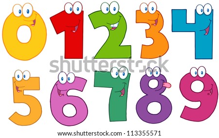 Funny Numbers Cartoon Mascot Charactersraster Collection Stock ...