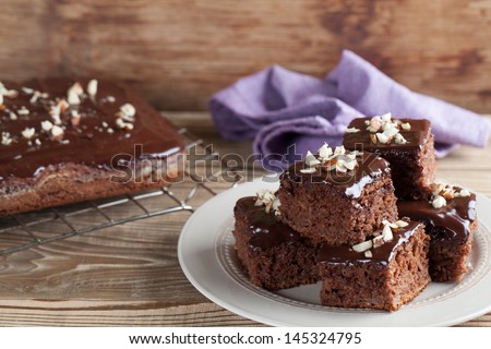 Gingerbread cake with chocolate and hazelnuts. Shallow dof - stock photo