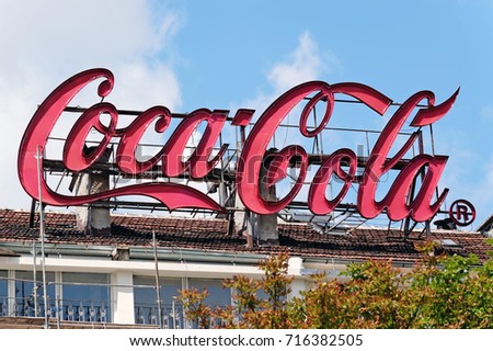 Sofia, Bulgaria - July 04, 2017: Retro Vintage Logo of Coca-Cola - American carbonated soft drink producer with Headquarters based in Atlanta, Georgia, USA