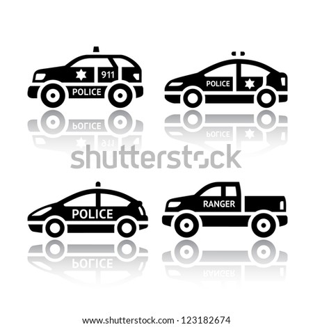 Set Transport Icons Police Cars Silhouettes Stock Vector 123182674 ...