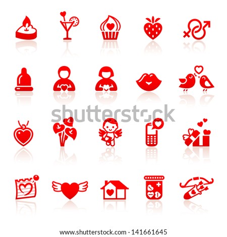 Set valentine's day red icons with hearts. Rasterized versions (copy)