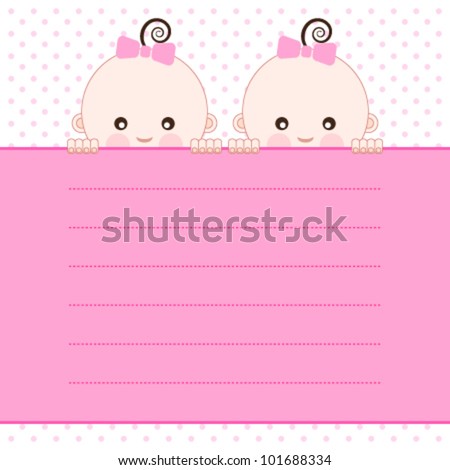 Baby Girl Twins Announcement Card Vector Stock Vector 101688334