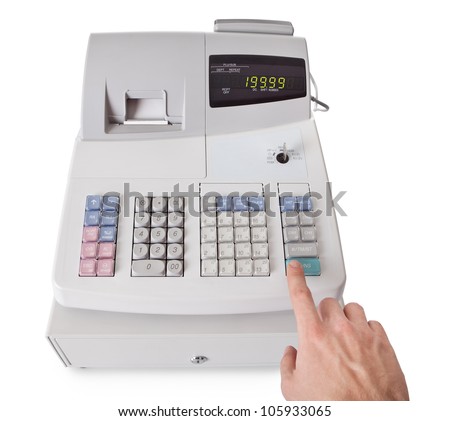 Cash register with LCD display. Isolated on white background