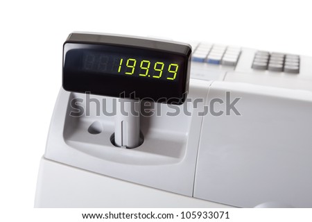 Cash register with LCD display. Isolated on white background