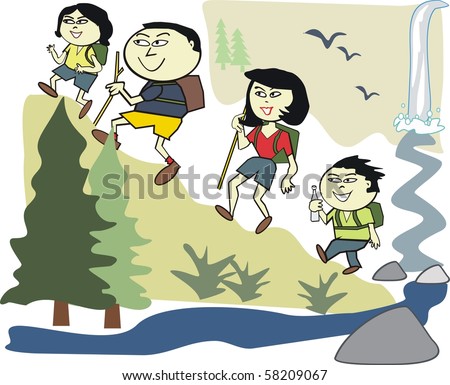 Cartoon Family Hiking Alpine Region Stock Vector 46983130 - Shutterstock