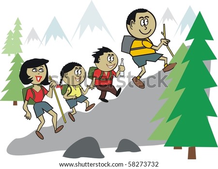 Cartoon Family Hiking Alpine Region Stock Vector 46983130 - Shutterstock