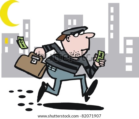 Vector cartoon of running burglar - stock vector