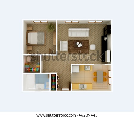 3d House Plans Stock Images, Royalty-Free Images & Vectors ... - 3D floor plan top view. Apartment interior aerial. Kitchen, Dining, Living  Room