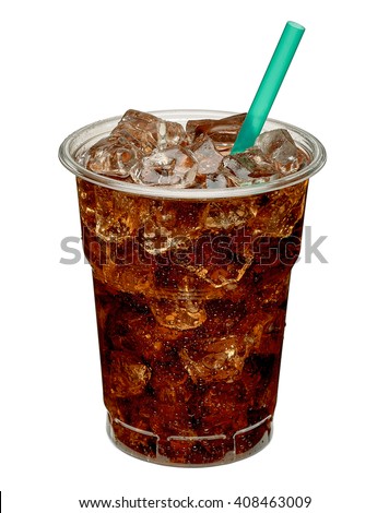 Cola with ice and straw in take away cup isolated on white background including clipping path