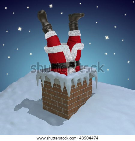 Santa Claus stuck in the chimney