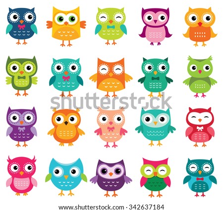 Cute Cartoon Vector Owls Collection Stock Vector 342637184 - Shutterstock