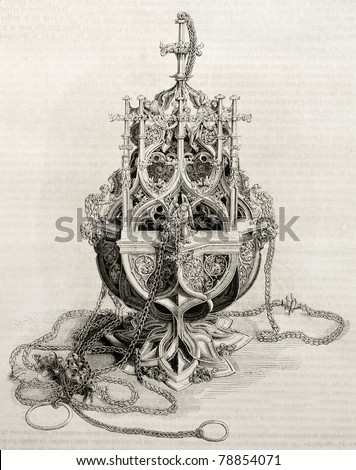 Antique illustration of an old thurible. Drawing by Montalan after ...