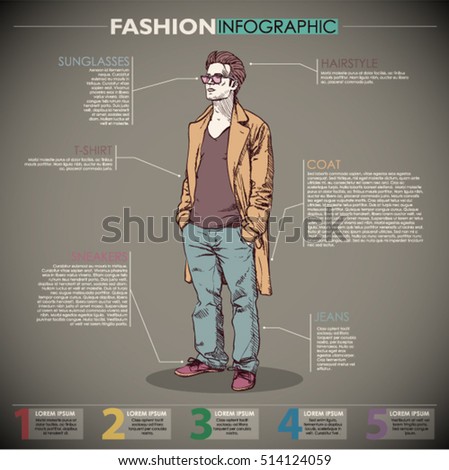 Fashion infographic with model and text. Vector collection.