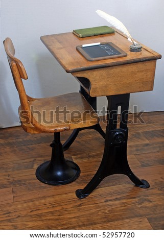 antique school desk chair on old stock photo royalty free 52957720