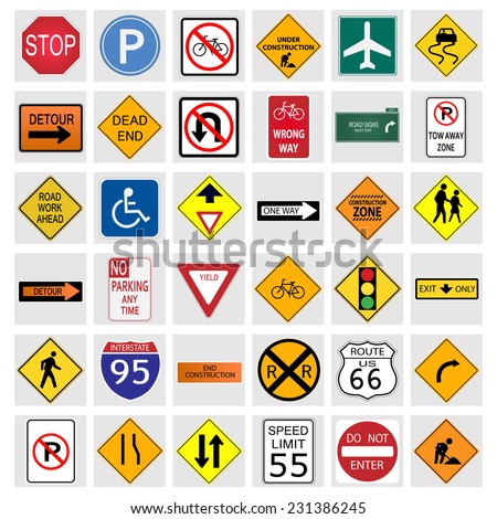 Image Various Road Highway Signs On Stock Vector 60038636 - Shutterstock