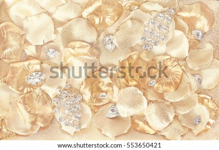 Jewelry background - crystals on gold petals
