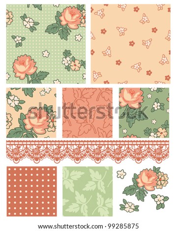 Retro 50's floral vector patterns. Use to create digital paper or patchwork pieces for quilts or other craft projects.