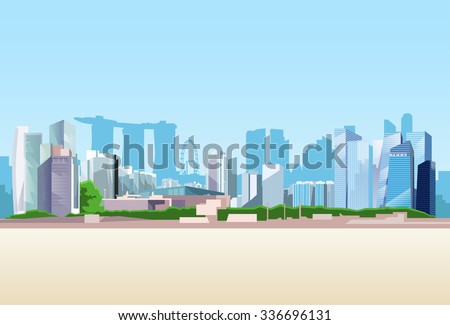 Singapore City View Skyscraper Background Skyline Cityscape with Copy Space Vector Illustration
